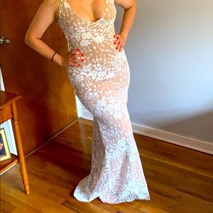 Nude gown with white floral sequin size medium